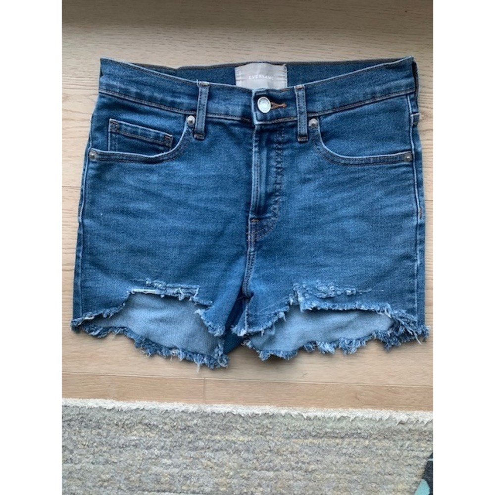 Everlane Womens High Rise Denim Cut Off Shorts Medium Wash Blue Size 27